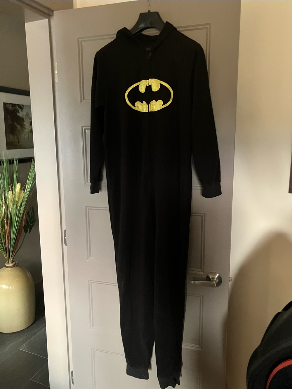 Batman Black & Yellow Logo Hooded Onesie Pajamas